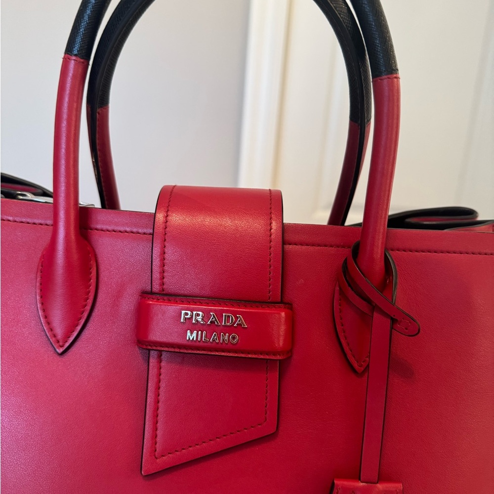 Prada Red Structured Leather Tote - Picture 2 of 11